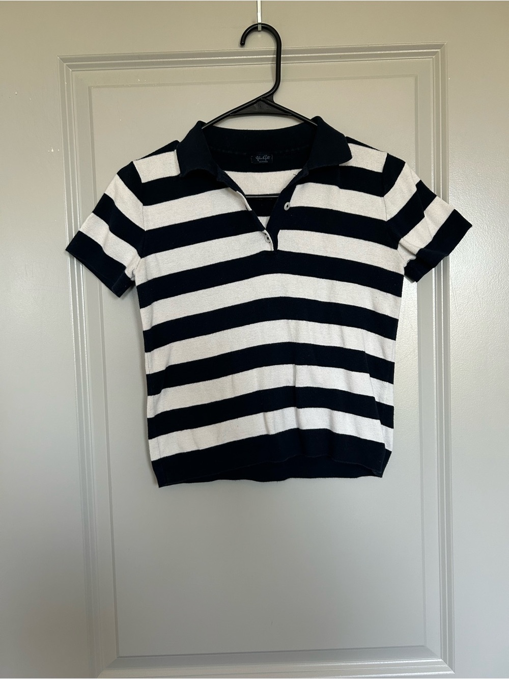 Striped Polo Knit Top in Navy and White